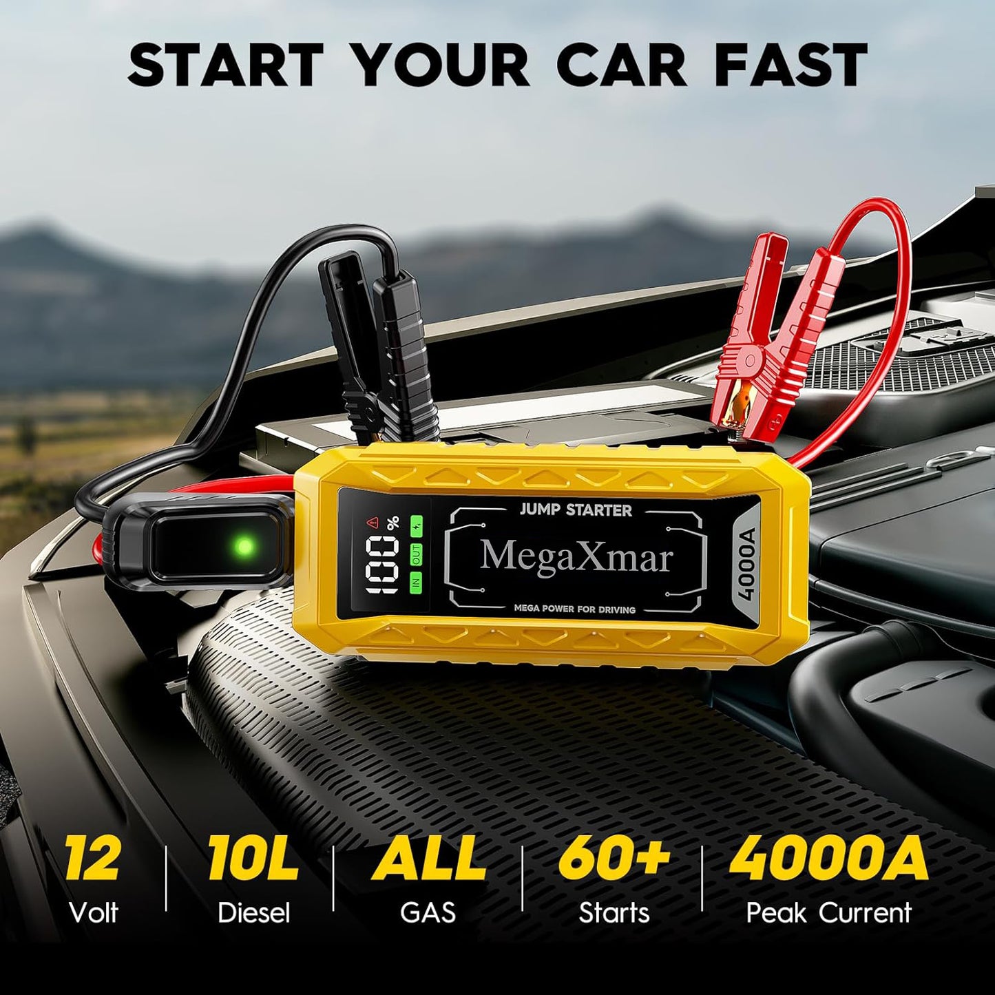 MegaXmar U4000 4000A peak current car battery jump starter