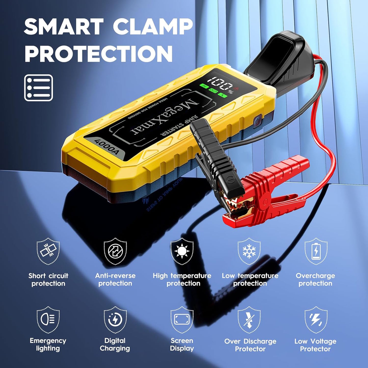MegaXmar U4000 4000A peak current car battery jump starter